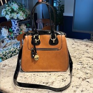 London Fog crossbody patent leather and snakeskin bag